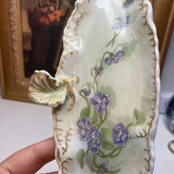 Antique Hand Painted WG & Co. Embossed Limoges Porcelain Tray Applied Leaf - Picture 3 of 12